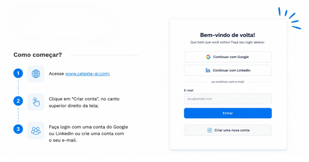 Criar conta na Celeste AI