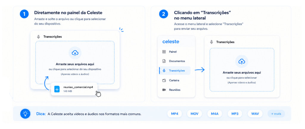 Enviar um arquivo para transcrição na Celeste AI