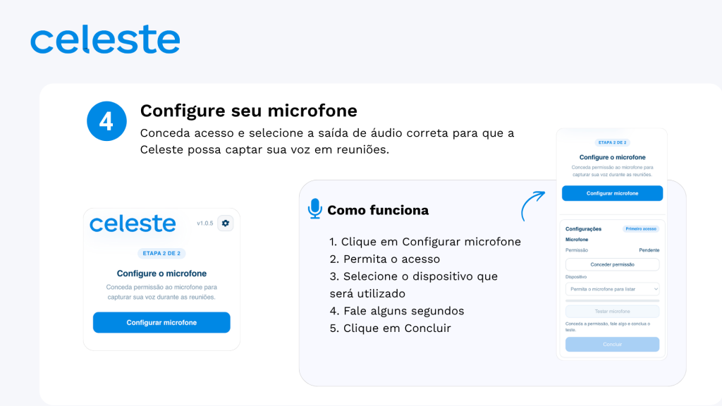 Configure seu microfone no plugin da Celeste AI